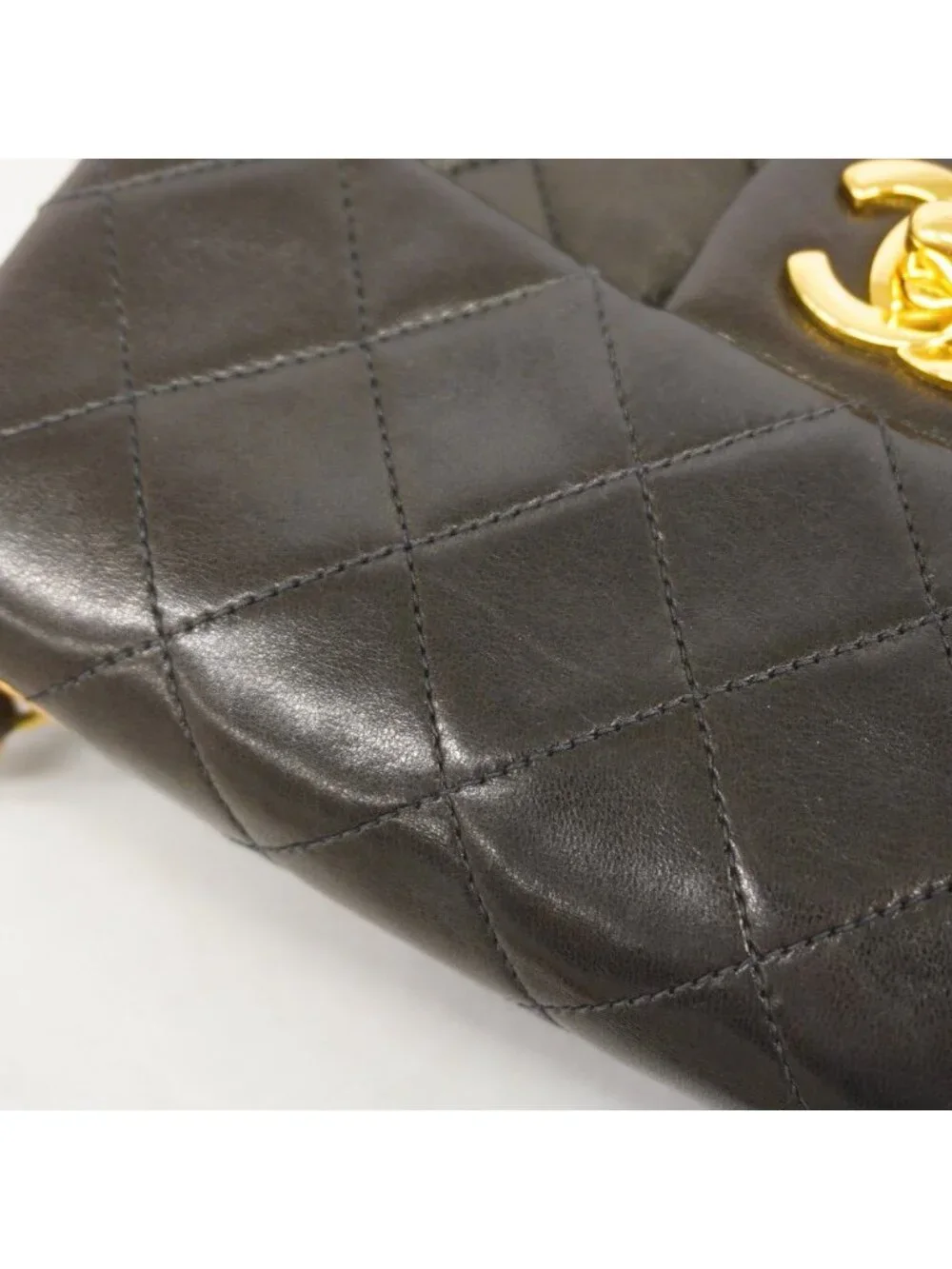 Chanel Shoulder Bag Quilted Lambskin Black Gold